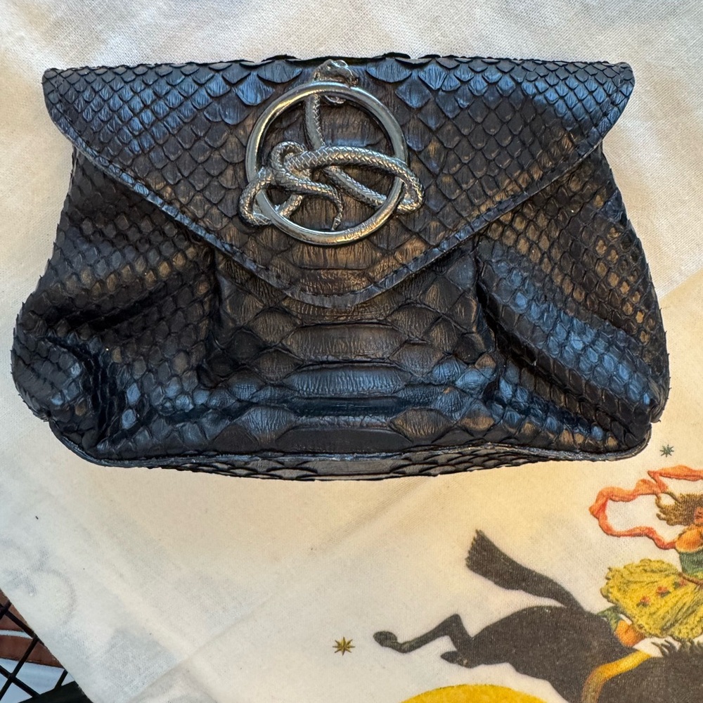 Black Snakeskin Clutch Embossed With Unique Snake Design Hardware